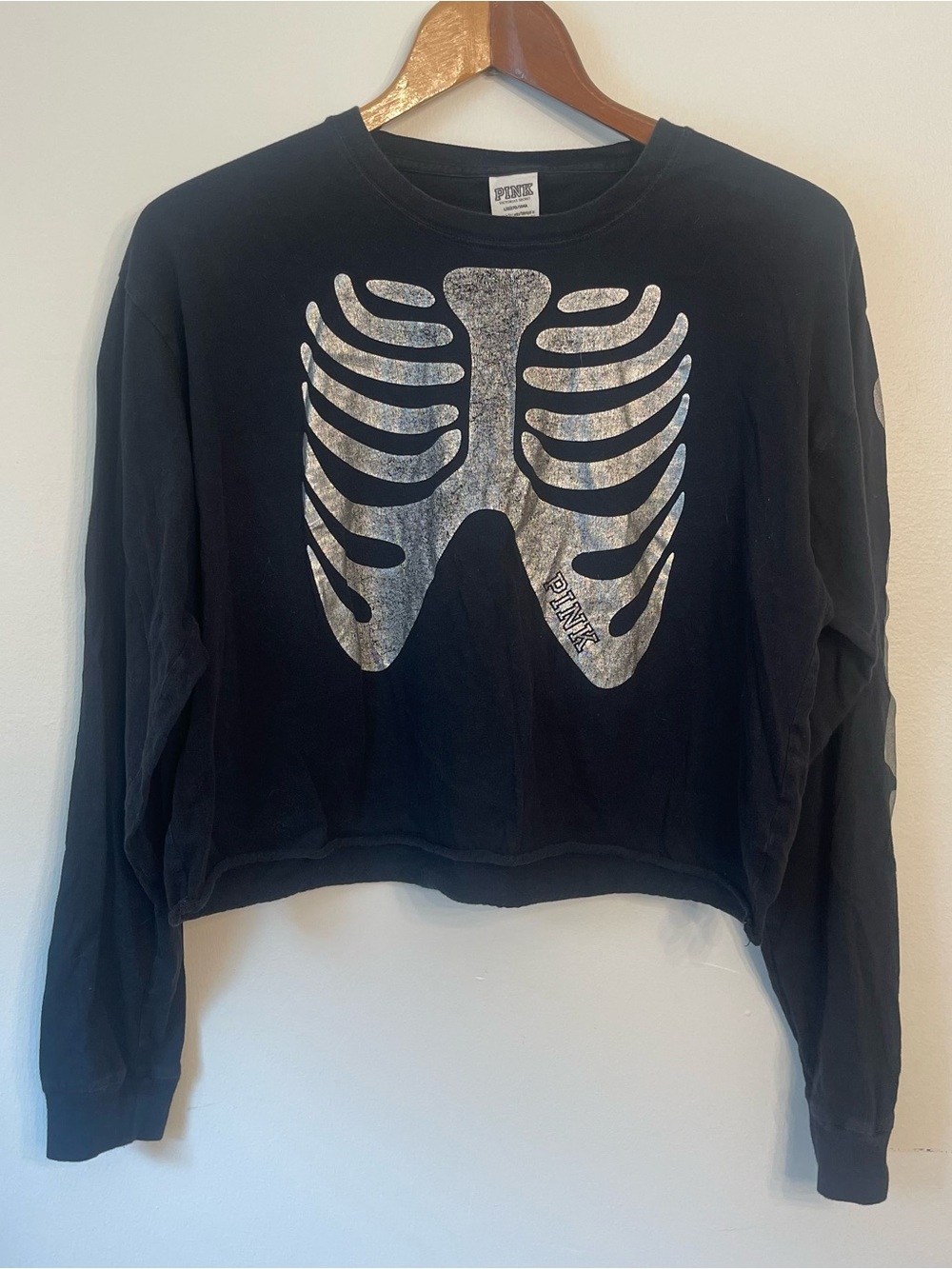 VS Pink Skeleton Halloween Ling Sleeve Tee L